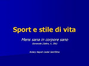 Sport e stile di vita Mens sana in