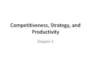 Competitiveness Strategy and Productivity Chapter 2 Learning Objectives