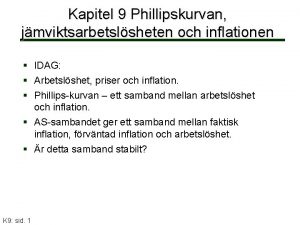 Kapitel 9 Phillipskurvan jmviktsarbetslsheten och inflationen IDAG Arbetslshet