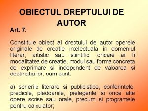 Obiectul dreptului de autor