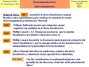 Departamento de Fsica Fac Ciencias Exactas UNLP Determinacin