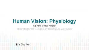 Human Vision Physiology CS 498 Virtual Reality UNIVERSITY