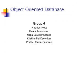 Object Oriented Database Group 4 Mathieu Metz Palani