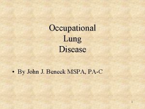 Occupational Lung Disease By John J Beneck MSPA