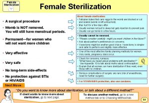 Female Sterilization Womb is NOT removed You will