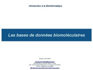 Introduction la Bioinformatique Les bases de donnes biomolculaires