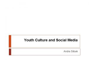 Youth Culture and Social Media Andra Siibak Generations