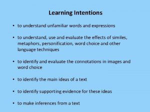 Learning Intentions to understand unfamiliar words and expressions