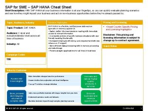SAP for SME SAP HANA Cheat Sheet Short