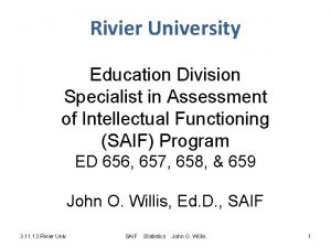Rivier University Education Division Specialist in Assessment of