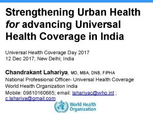 Strengthening Urban Health for advancing Universal Health Coverage