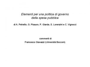 Elementi per una politica di governo della spesa