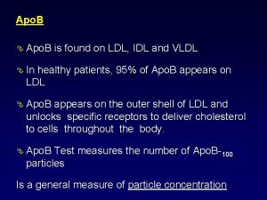 Apo B Apo B is found on LDL