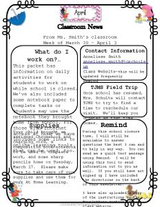 Classroom News From Ms Smiths classroom Week of