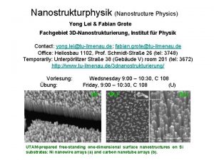 Nanostrukturphysik Nanostructure Physics Yong Lei Fabian Grote Fachgebiet