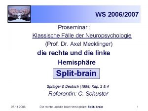WS 20062007 Proseminar Klassische Flle der Neuropsychologie Prof