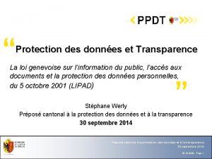 Protection des donnes et Transparence La loi genevoise