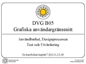 DVG B 05 Grafiska anvndargrnssnitt Anvndbarhet Designprocessen Test