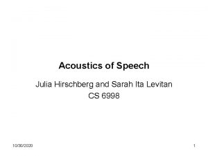 Acoustics of Speech Julia Hirschberg and Sarah Ita