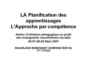 La planification des apprentissages