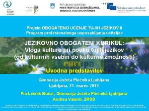 Projekt OBOGATENO UENJE TUJIH JEZIKOV II Program profesionalnega