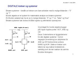 Lindem 11 mars 2014 DIGITALE kretser og systemer