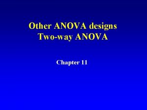 Other ANOVA designs Twoway ANOVA Chapter 11 Twoway