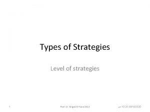 Types of Strategies Level of strategies 1 Prof