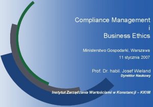 Compliance Management i Business Ethics Ministerstwo Gospodarki Warszawa