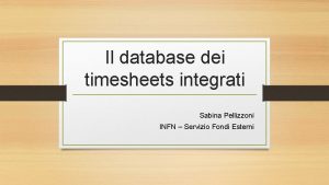 Il database dei timesheets integrati Sabina Pellizzoni INFN