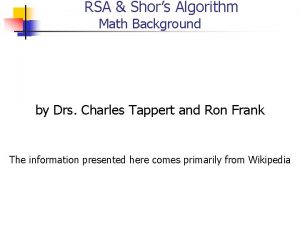 RSA Shors Algorithm Math Background by Drs Charles