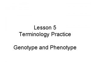 Lesson 5 Terminology Practice Genotype and Phenotype Genotype