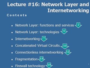 Lecture 16 Network Layer and Internetworking Contents l