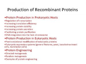 Production of Recombinant Proteins Protein Production in Prokaryotic