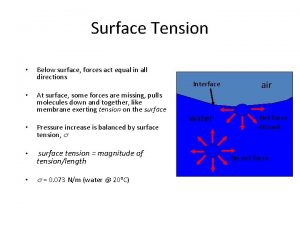 Surface Tension Below surface forces act equal in