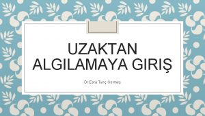 UZAKTAN ALGILAMAYA GIRI Dr Esra Tun Grm Kaynaklar