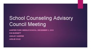 School Counseling Advisory Council Meeting HARPER PARK MIDDLE