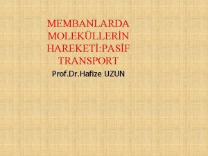 MEMBANLARDA MOLEKLLERN HAREKET PASF TRANSPORT Prof Dr Hafize