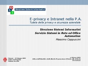 Eprivacy e Intranet nella P A Tutela della