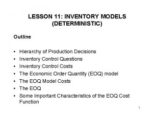 LESSON 11 INVENTORY MODELS DETERMINISTIC Outline Hierarchy of