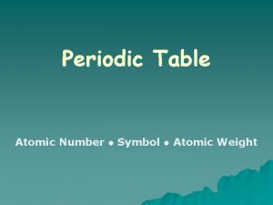 Periodic Table Atomic Number Symbol Atomic Weight I