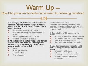 Warm up poem