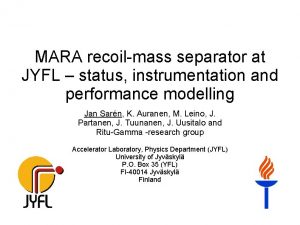 MARA recoilmass separator at JYFL status instrumentation and