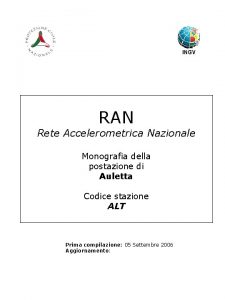 Logo RAN Rete Accelerometrica Nazionale Monografia della postazione