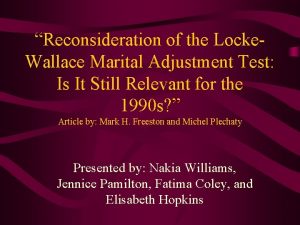 Locke-wallace relationship adjustment test