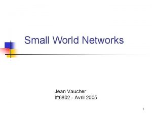 Small World Networks Jean Vaucher Ift 6802 Avril