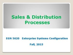 Sales Distribution Processes EGN 5620 Enterprise Systems Configuration