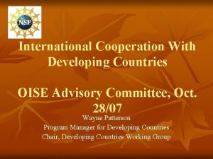 International Cooperation With Developing Countries OISE Advisory Committee