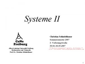 Systeme II Christian Schindelhauer Sommersemester 2007 3 Vorlesungswoche