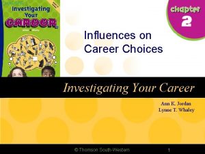 CHAPTER 2 Influences on Career Choices Investigating Your